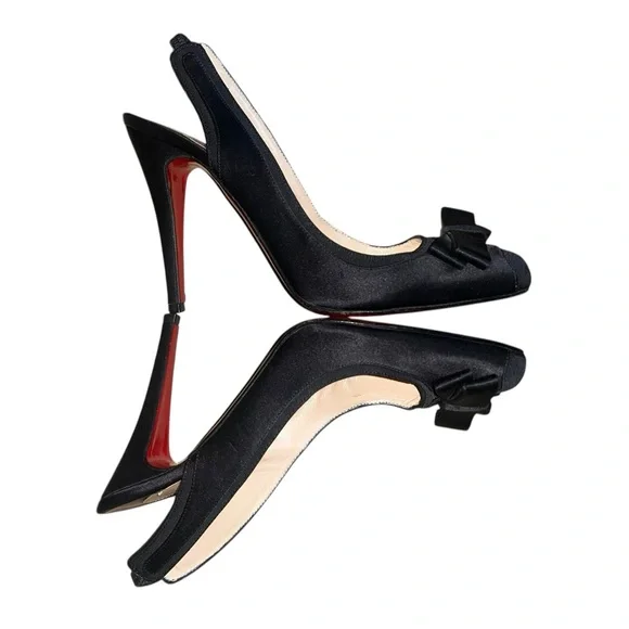 Christian Louboutin Black Satin 100 Nooka Heels Size 37 1/2 US Size 7.5 - Picture 4 of 11